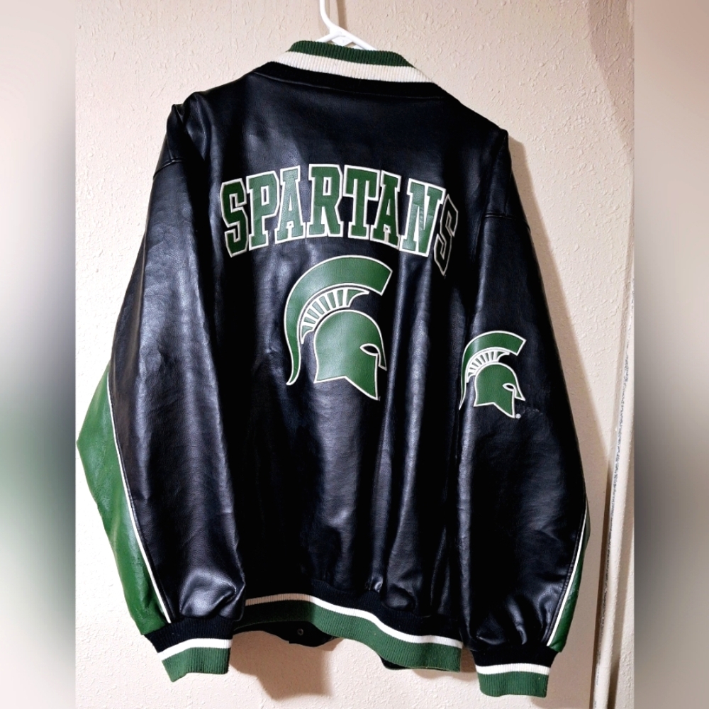 NCAA Michigan Spartans Stitched ProEdge Leather Jacket Size 2XL XXL